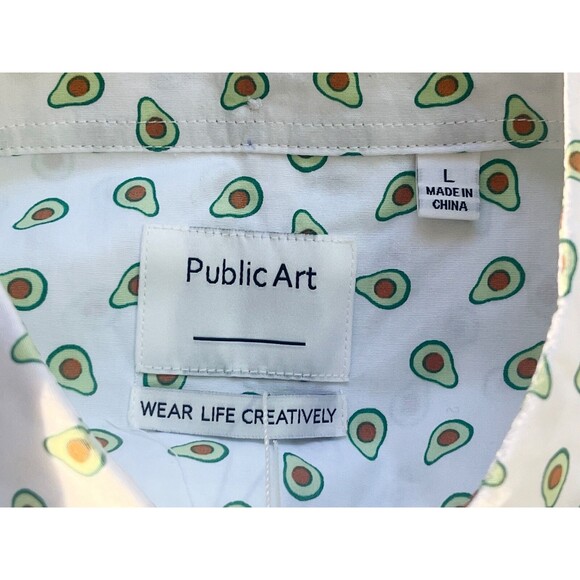Public Art Men's Short Sleeve Button Down Avacado Shirt White Large NWT - Picture 5 of 8